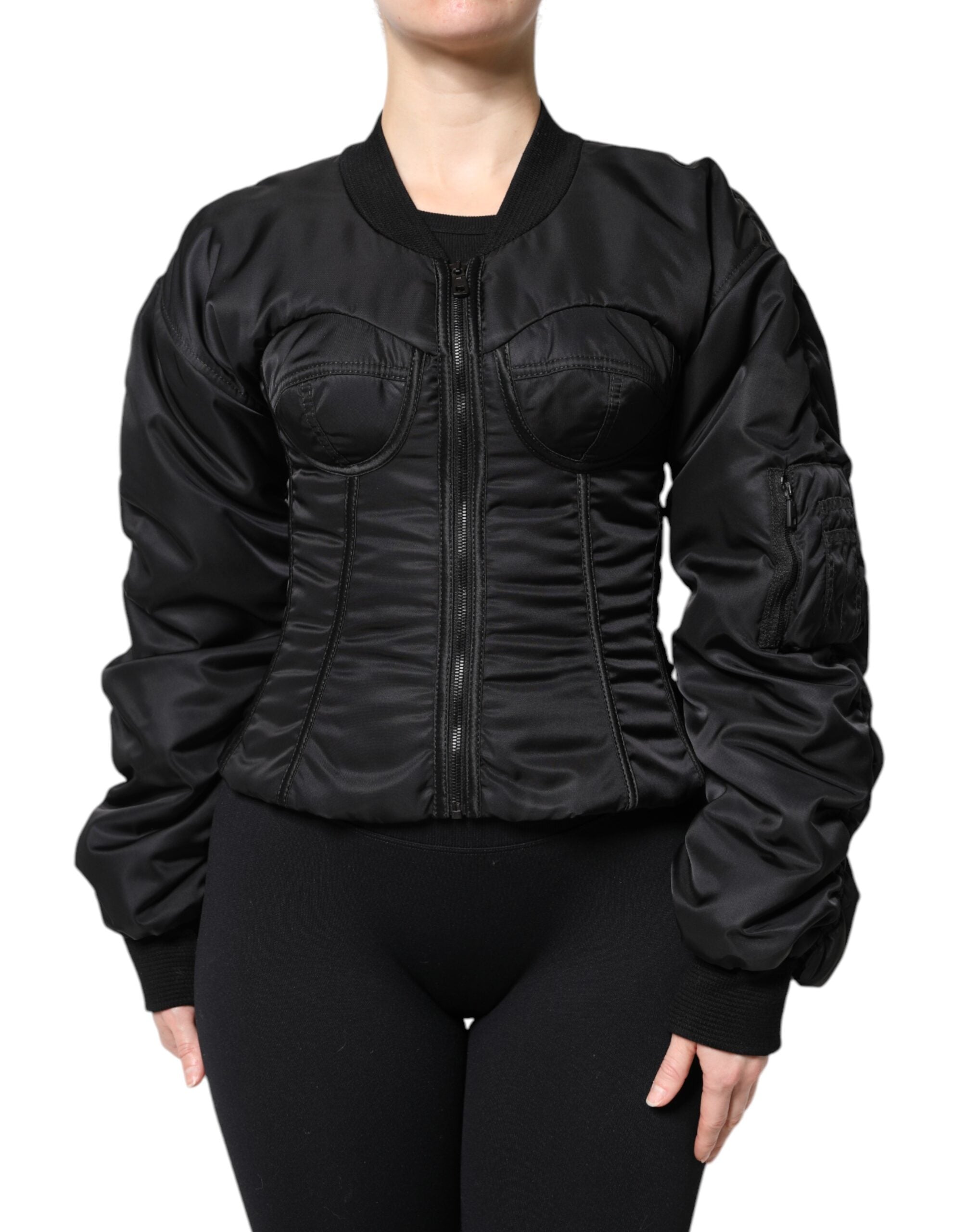 Dolce & Gabbana Dolce & Gabbana Black Nylon Full Zip Bustier Corset Women's Jacket
