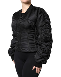 Dolce & Gabbana Dolce & Gabbana Black Nylon Full Zip Bustier Corset Women's Jacket
