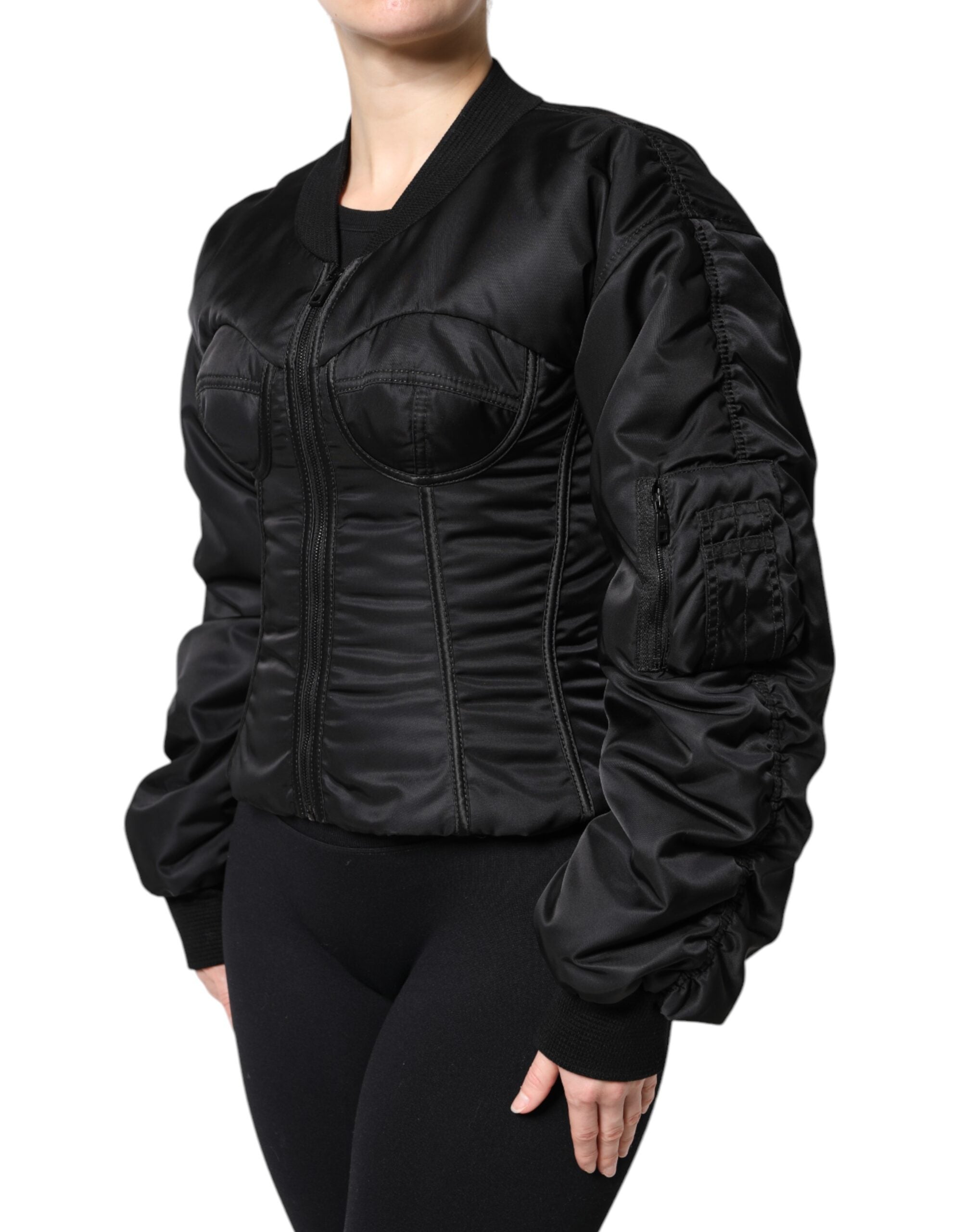 Dolce & Gabbana Dolce & Gabbana Black Nylon Full Zip Bustier Corset Women's Jacket