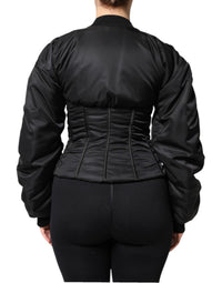 Dolce & Gabbana Dolce & Gabbana Black Nylon Full Zip Bustier Corset Women's Jacket