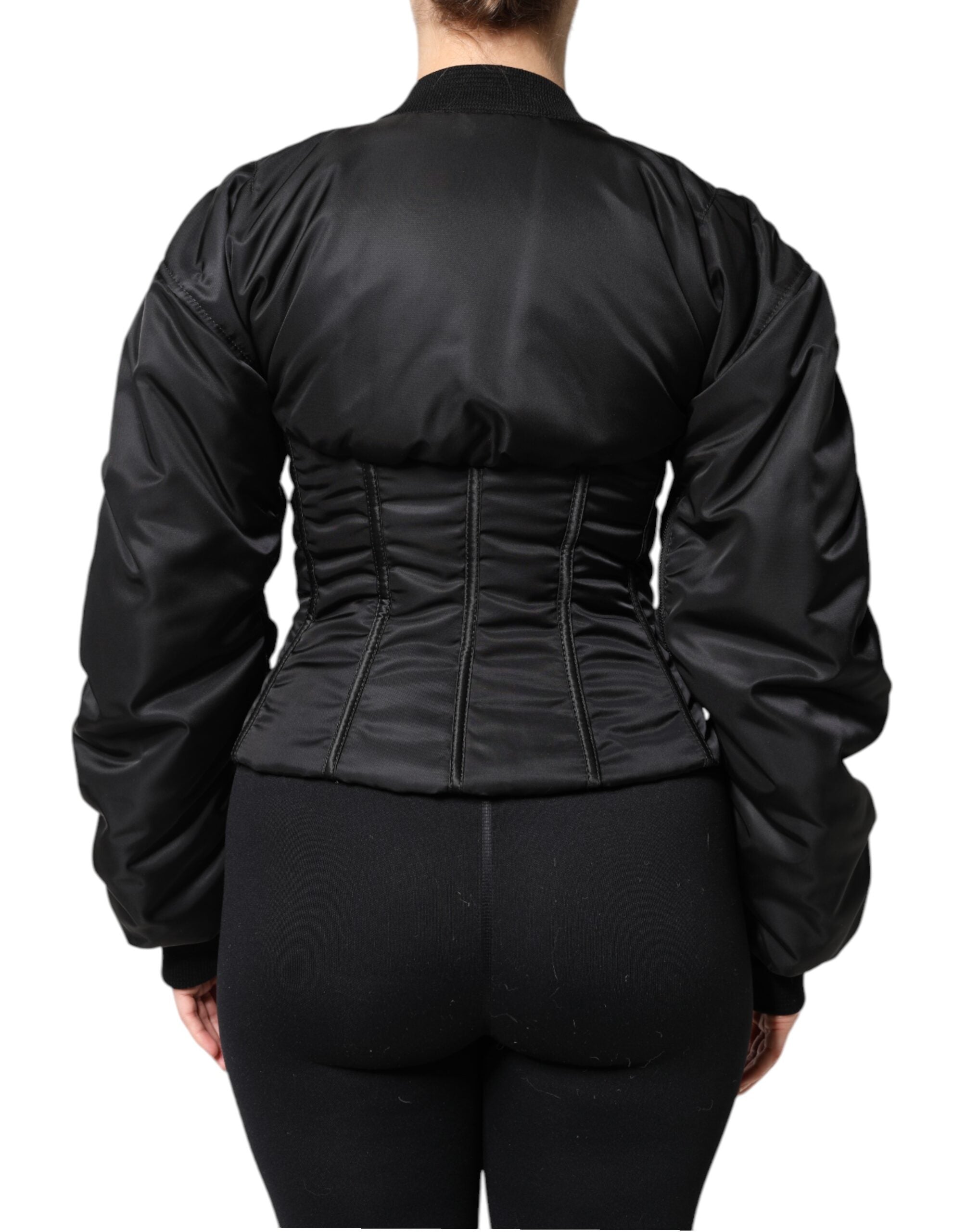 Dolce & Gabbana Dolce & Gabbana Black Nylon Full Zip Bustier Corset Women's Jacket