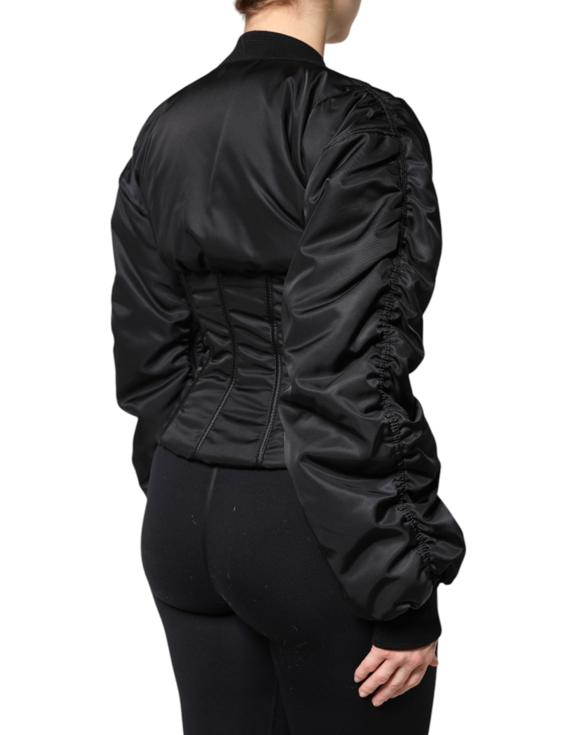 Dolce & Gabbana Dolce & Gabbana Black Nylon Full Zip Bustier Corset Women's Jacket