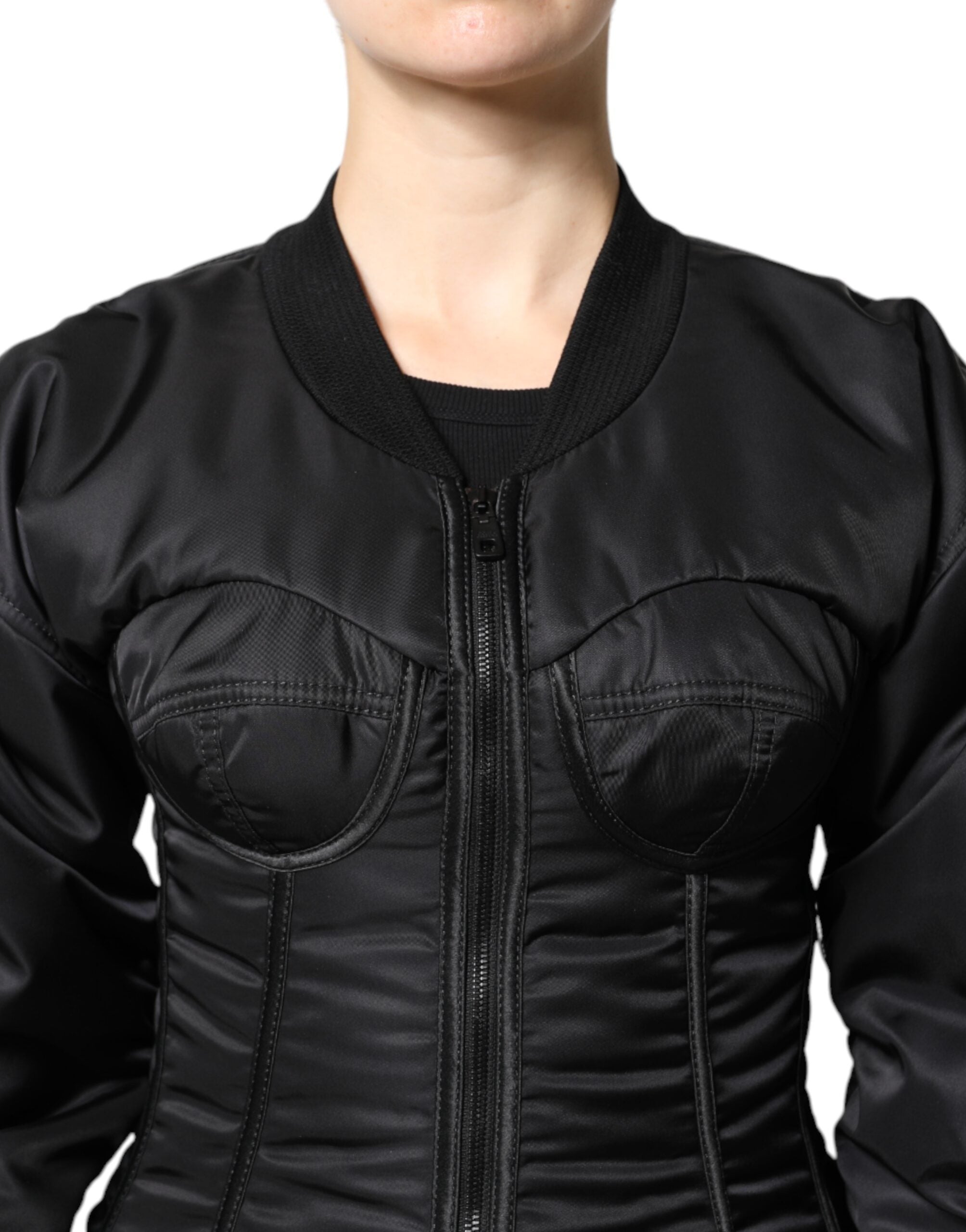 Dolce & Gabbana Dolce & Gabbana Black Nylon Full Zip Bustier Corset Women's Jacket