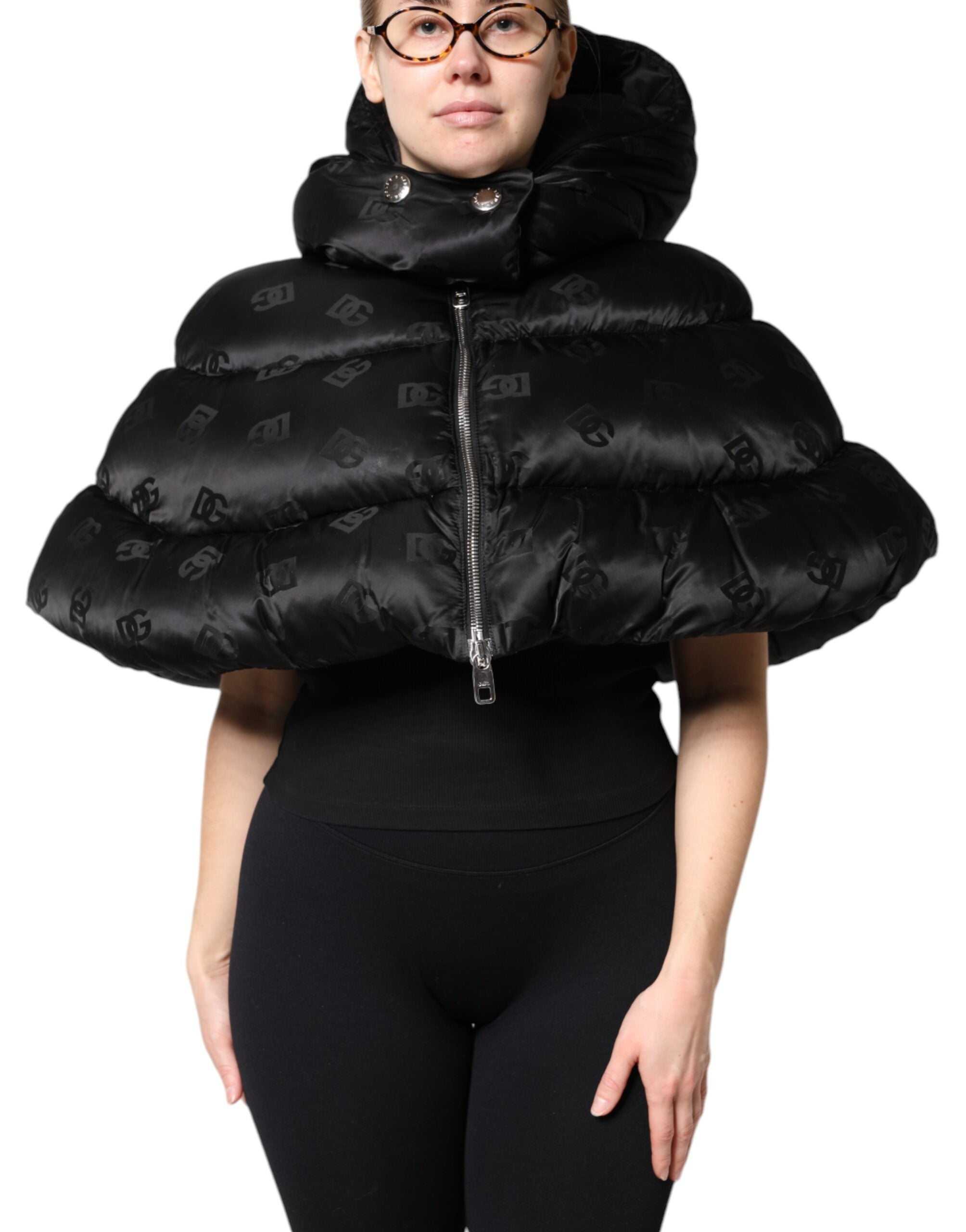 Dolce & Gabbana Dolce & Gabbana Black Padded Puffer Hooded Full Zip Cropped Women's Jacket