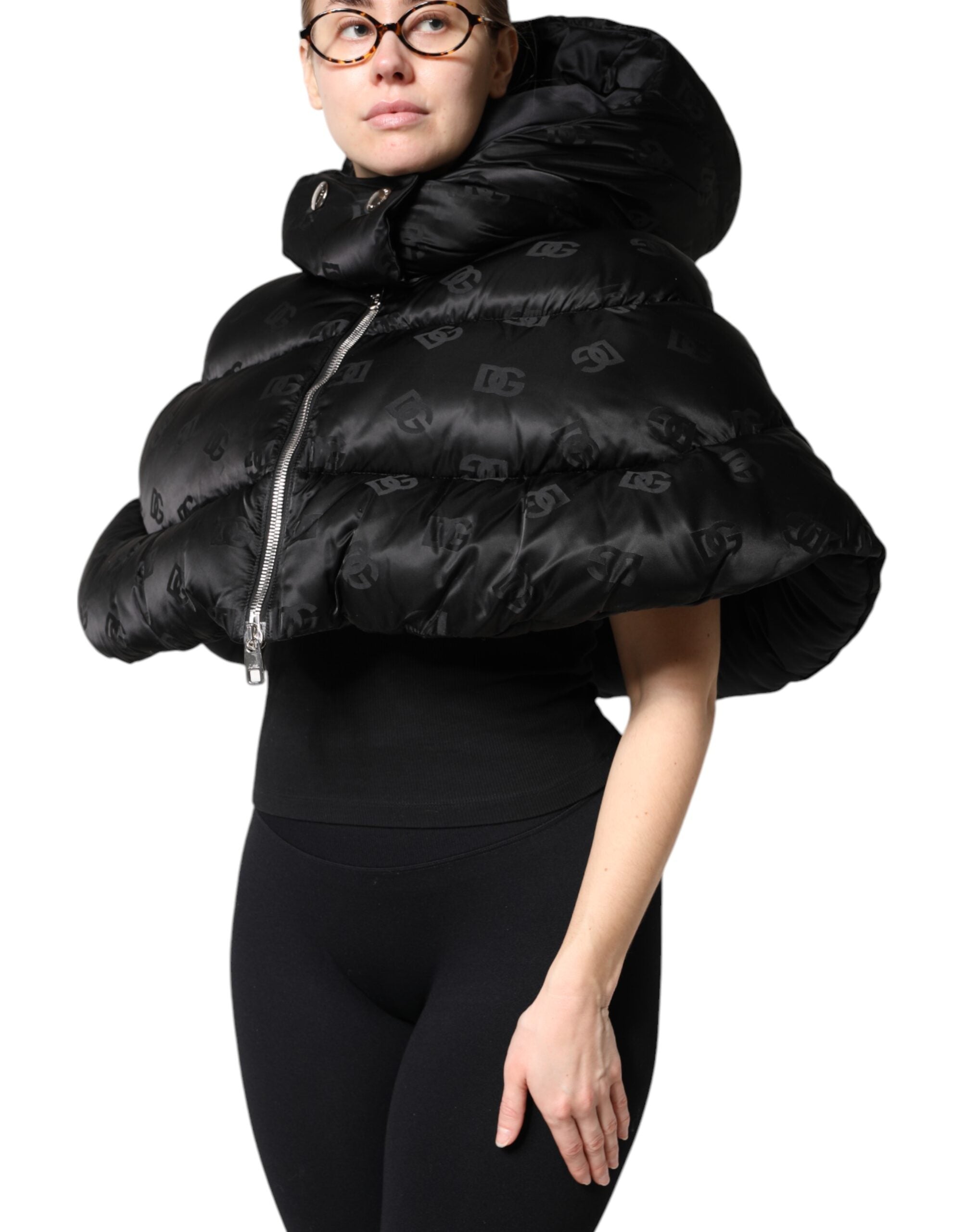 Dolce & Gabbana Dolce & Gabbana Black Padded Puffer Hooded Full Zip Cropped Women's Jacket