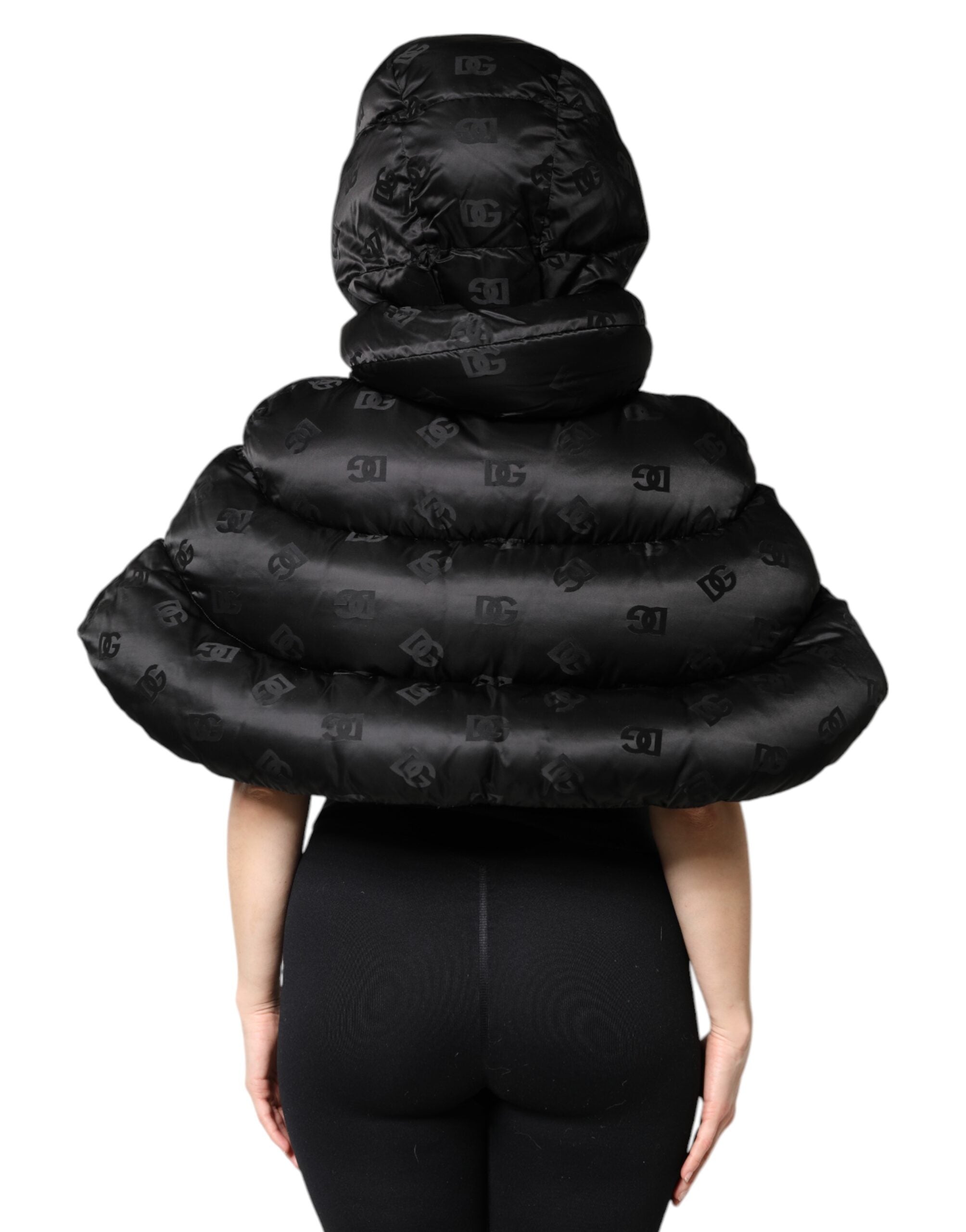 Dolce & Gabbana Dolce & Gabbana Black Padded Puffer Hooded Full Zip Cropped Women's Jacket