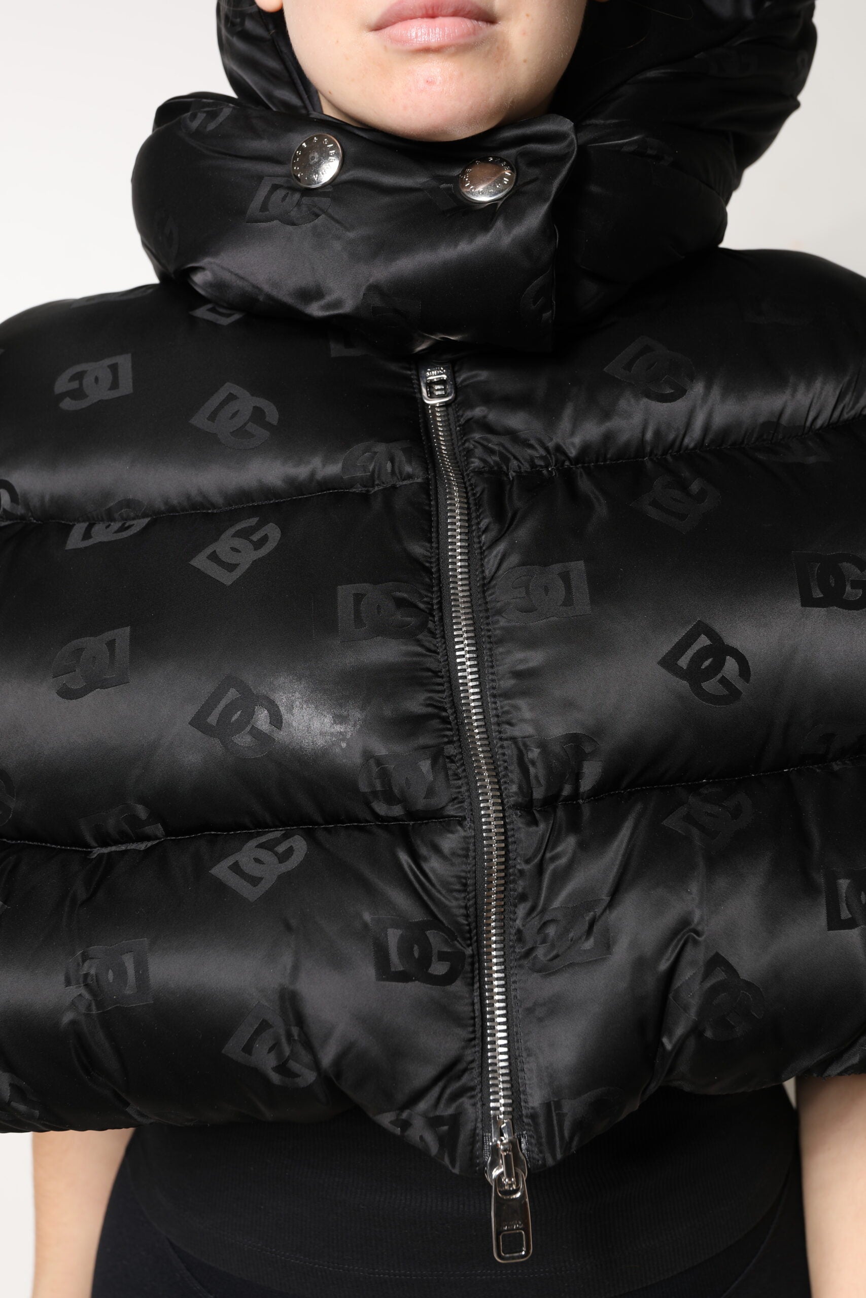 Dolce & Gabbana Dolce & Gabbana Black Padded Puffer Hooded Full Zip Cropped Women's Jacket