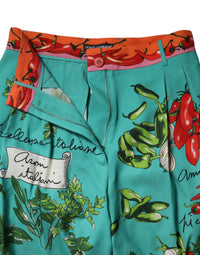 Dolce & Gabbana Green Silk Printed Straight Women's Pants