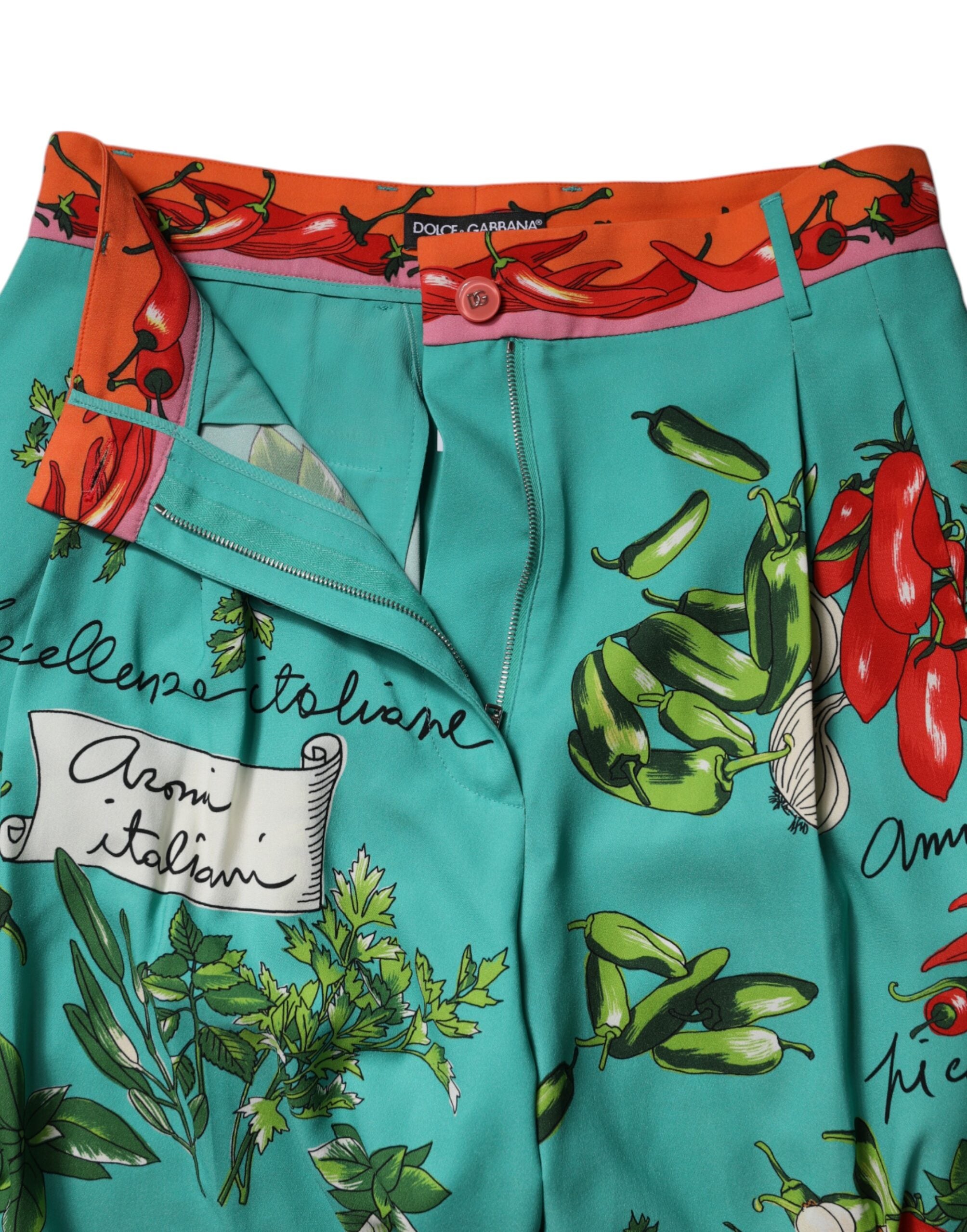 Dolce & Gabbana Green Silk Printed Straight Women's Pants