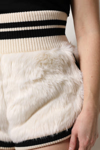 Dolce & Gabbana White Faux Fur High Waisted Hot Pants Women's Short