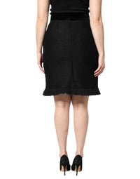 Dolce & Gabbana Black Wool Fringe High Waist Pencil Mini Women's Skirt