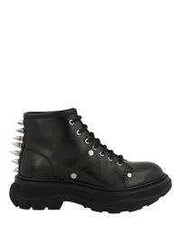 Alexander McQueen Womens Leather Ankle Combat Boots Black