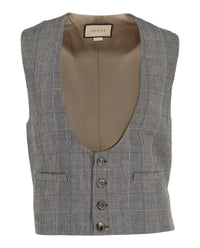 Gucci Mens Wool Blend Plaid Vest Grey Beige