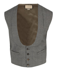 Gucci Mens Plaid Tailored Vest Dark Grey