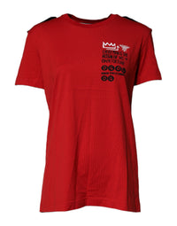 Dolce & Gabbana Red Cotton Graphic Print Crew Neck Women's T-shirt