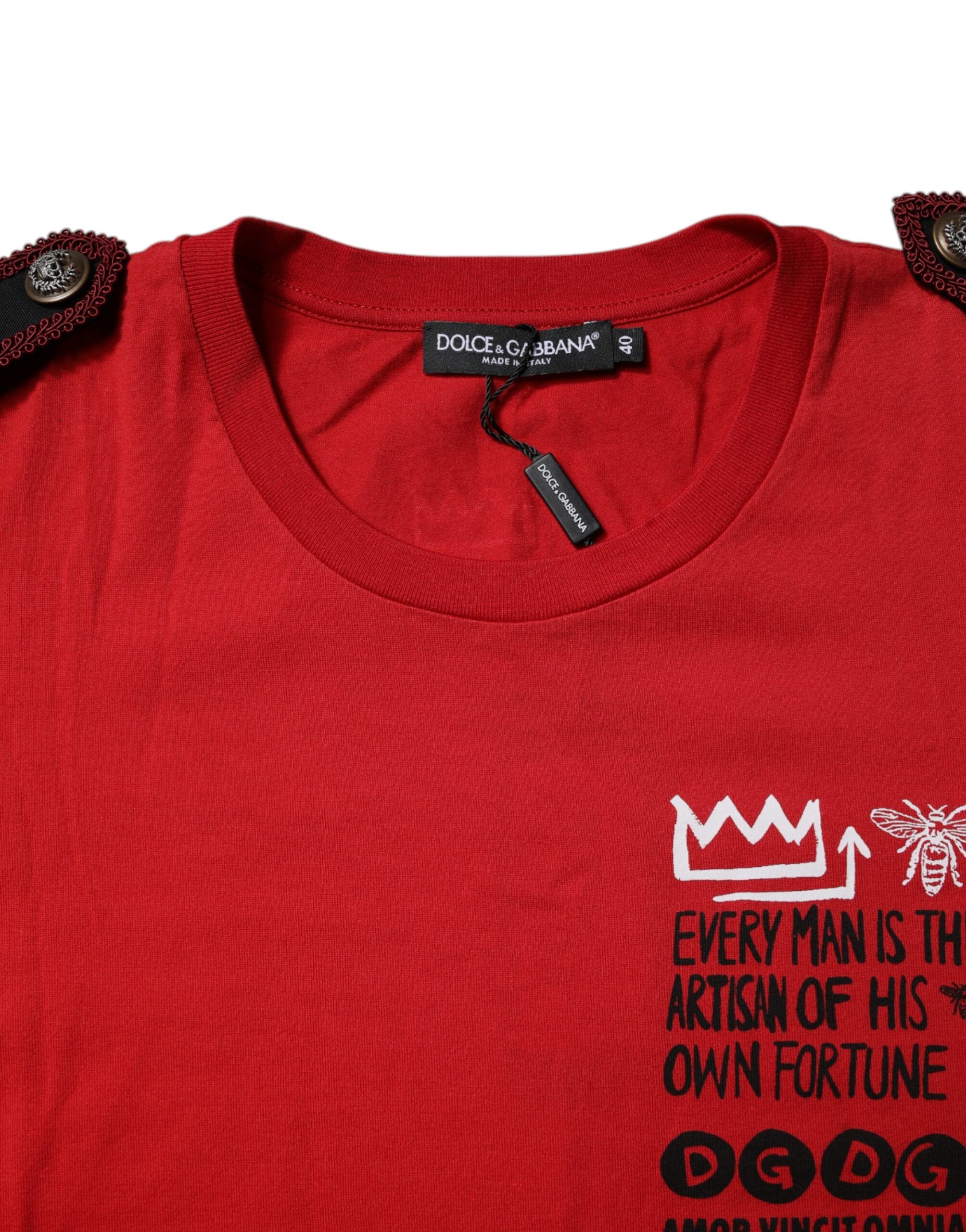 Dolce & Gabbana Red Cotton Graphic Print Crew Neck Women's T-shirt