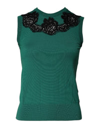 Dolce & Gabbana Green Wool Lace Detail Sleeveless Tank Women's Top