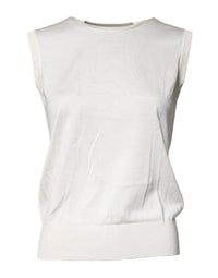 Dolce & Gabbana Cream Sleeveless Silk Round Neck Tank Women's Top
