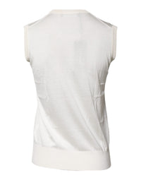 Dolce & Gabbana Cream Sleeveless Silk Round Neck Tank Women's Top