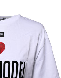 Dolce & Gabbana White Printed Round Neck Top Cotton Women's T-shirt