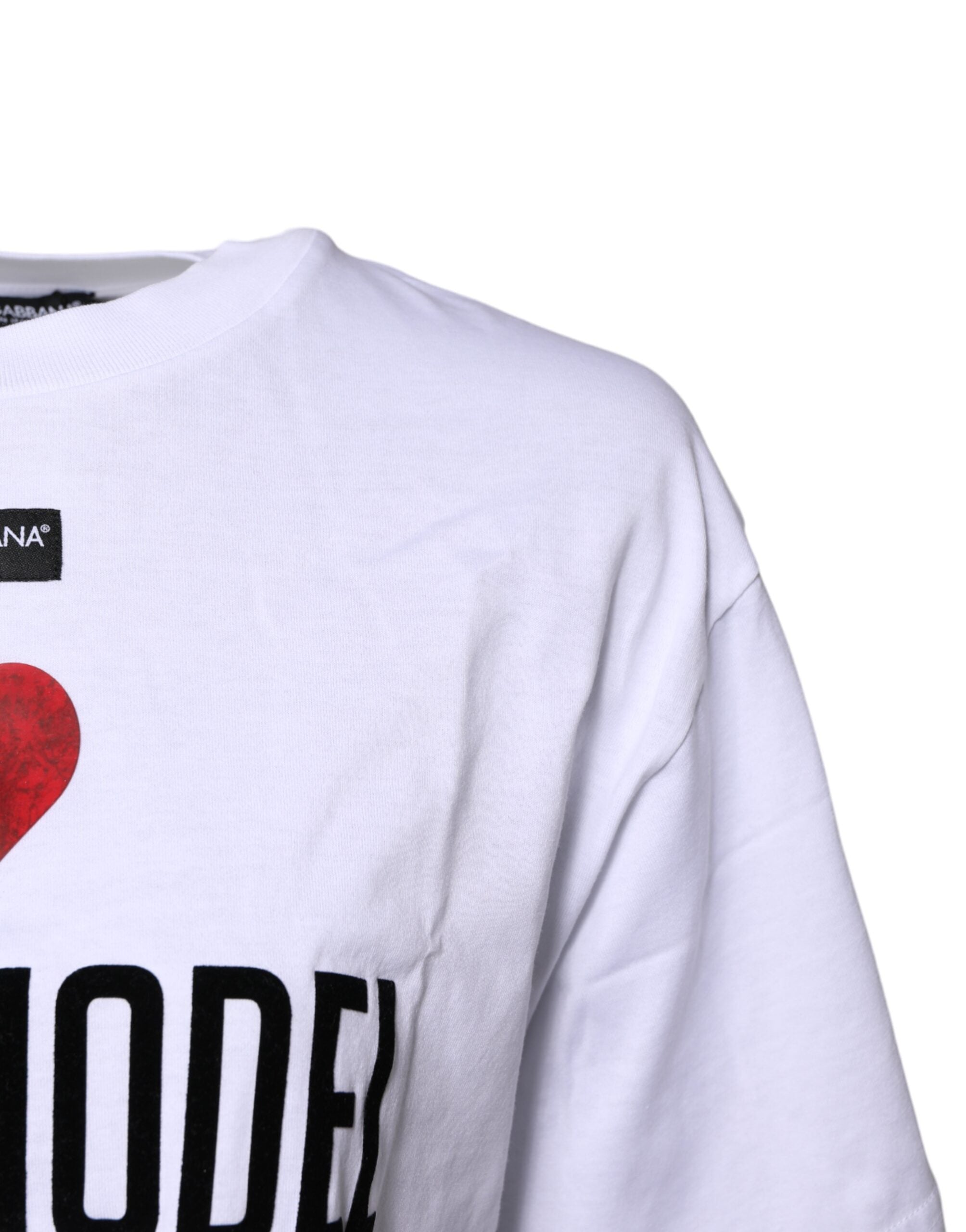 Dolce & Gabbana White Printed Round Neck Top Cotton Women's T-shirt
