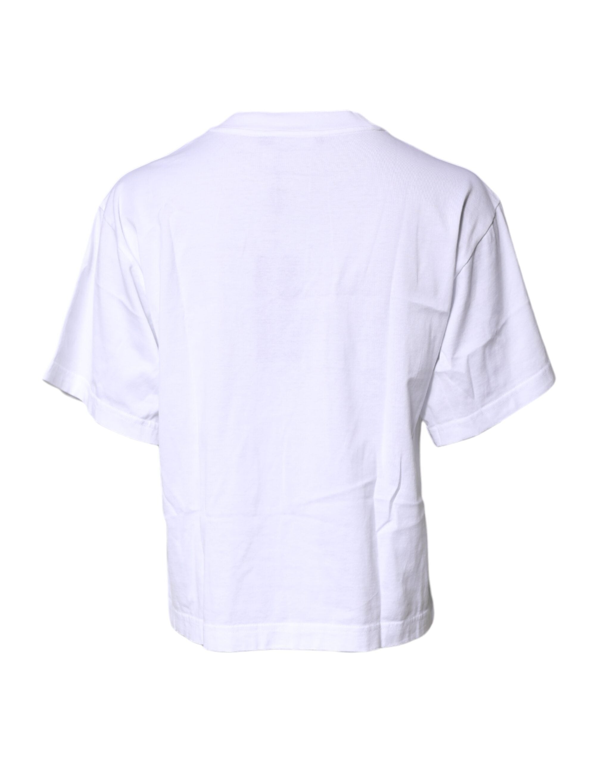 Dolce & Gabbana White Printed Round Neck Top Cotton Women's T-shirt