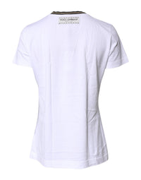 Dolce & Gabbana White Printed Round Neck Top Cotton Women's T-shirt