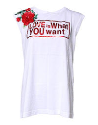 Dolce & Gabbana White Floral Graphic Print Sleeveless Tank Women's Top