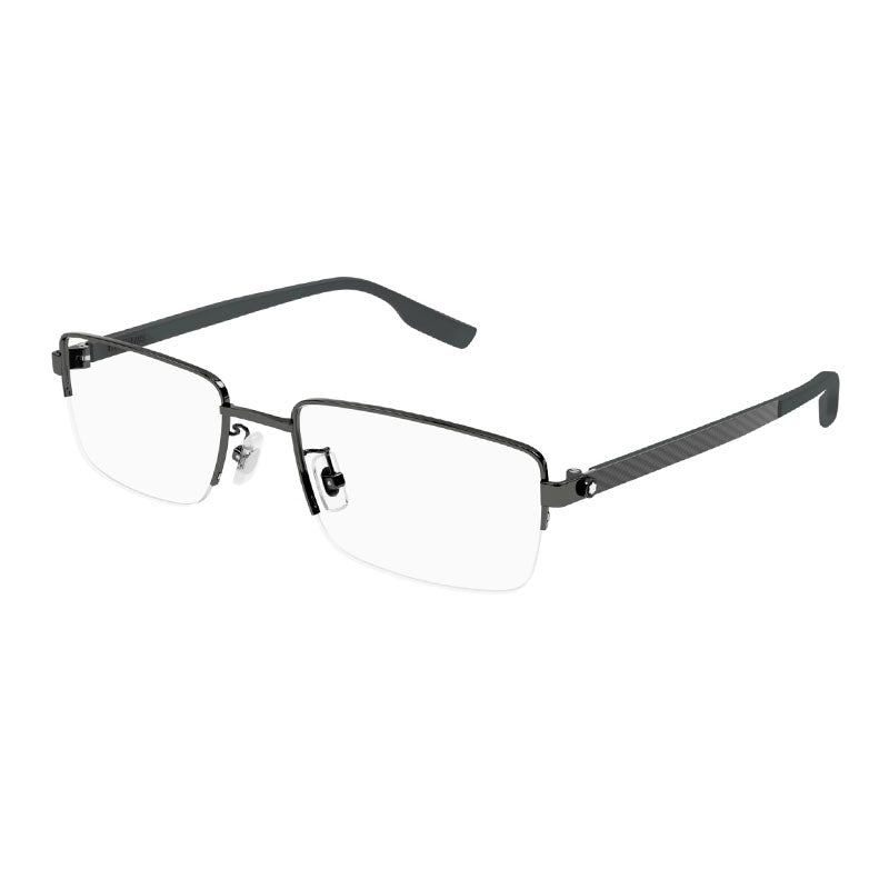 Montblanc Eyeglasses Rectangle Semi Rim, Grey Frame and Clear Demo Lens Lens MB0188O006