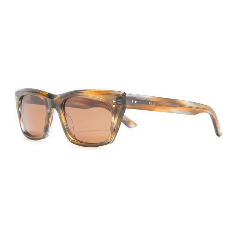 Celine Celine Sunglasses Square Full Rim, Striped Blue and Havana Frame and Roviex Lens CL40060F55J