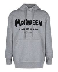 Alexander McQueen Mens Graffiti Logo Hooded Sweatshirt