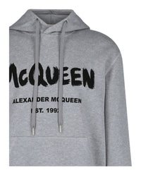 Alexander McQueen Mens Graffiti Logo Hooded Sweatshirt