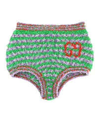 Gucci Womens Fuzzy Striped Briefs Green