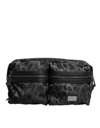 Dolce & Gabbana Black Gray Leopard DG Logo Belt Waist Fanny Pack Men's Bag