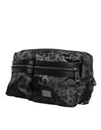 Dolce & Gabbana Black Gray Leopard DG Logo Belt Waist Fanny Pack Men's Bag