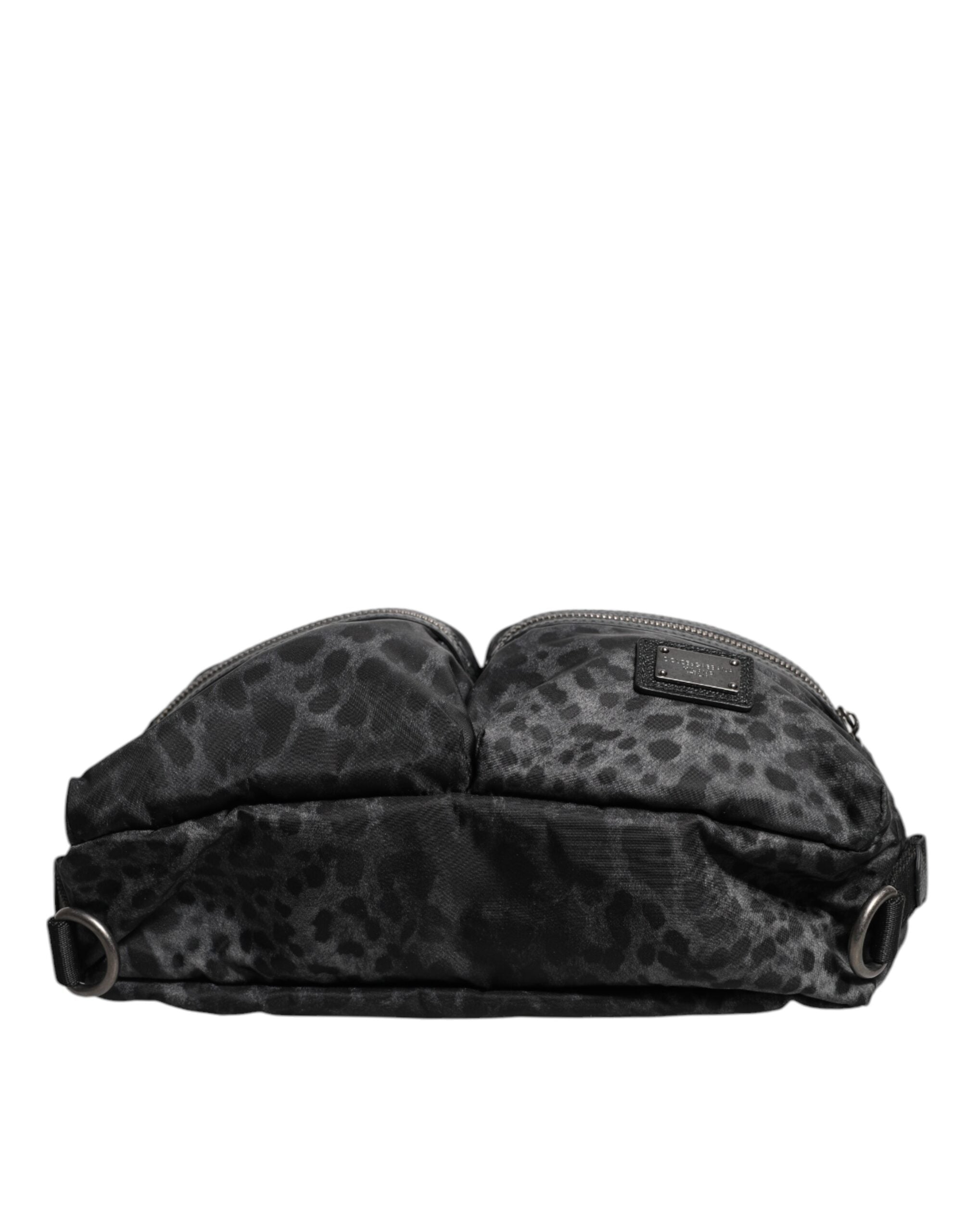 Dolce & Gabbana Black Gray Leopard DG Logo Belt Waist Fanny Pack Men's Bag