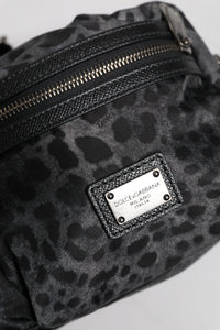 Dolce & Gabbana Black Gray Leopard DG Logo Belt Waist Fanny Pack Men's Bag