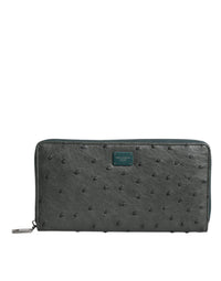 Dolce & Gabbana Dolce & Gabbana Green Ostrich Logo Plaque Zip Around Continental Men's Wallet