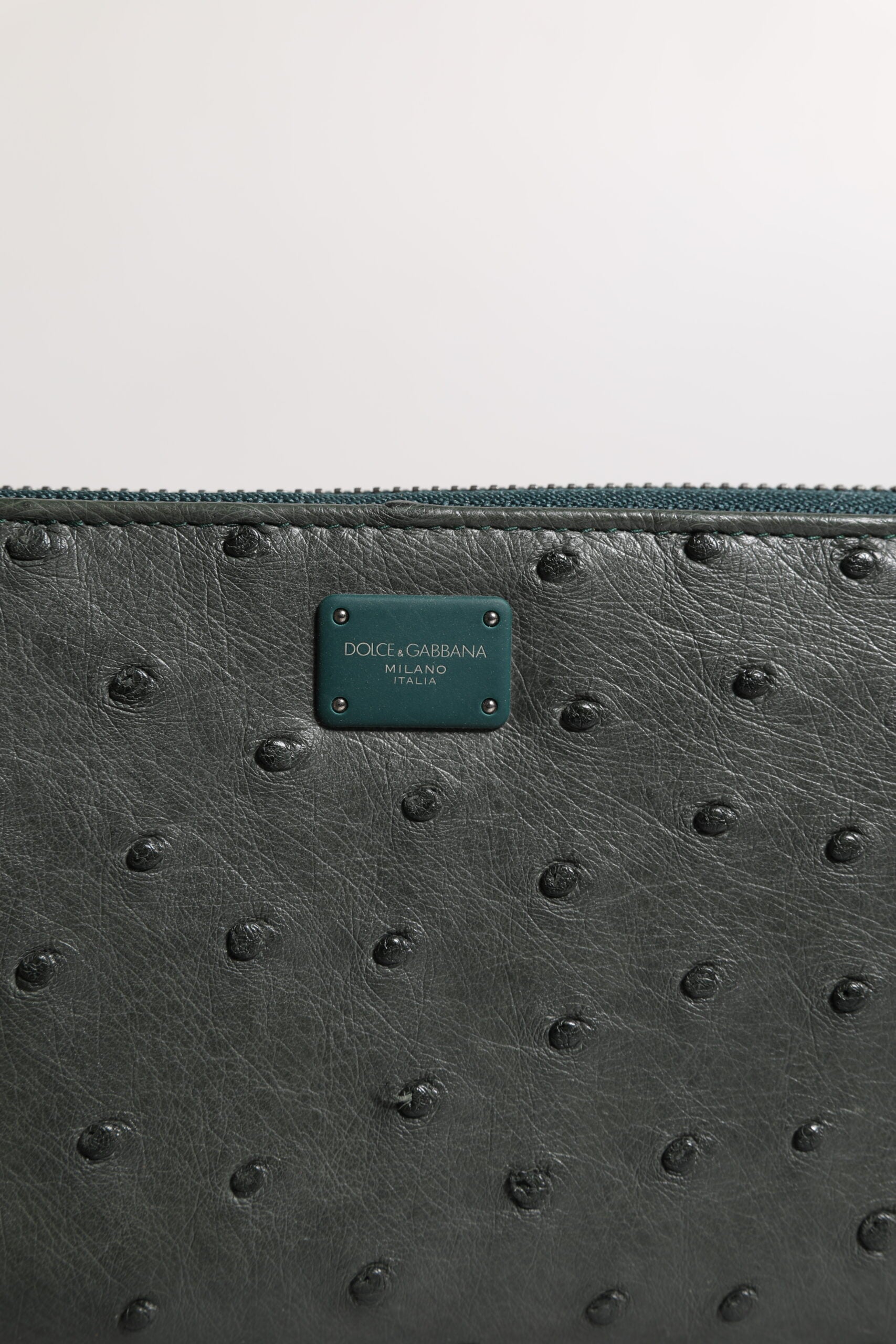 Dolce & Gabbana Dolce & Gabbana Green Ostrich Logo Plaque Zip Around Continental Men's Wallet