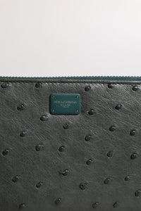 Dolce & Gabbana Dolce & Gabbana Green Ostrich Logo Plaque Zip Around Continental Men's Wallet