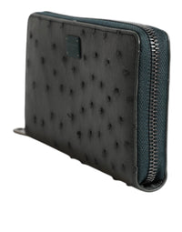 Dolce & Gabbana Dolce & Gabbana Green Ostrich Logo Plaque Zip Around Continental Men's Wallet