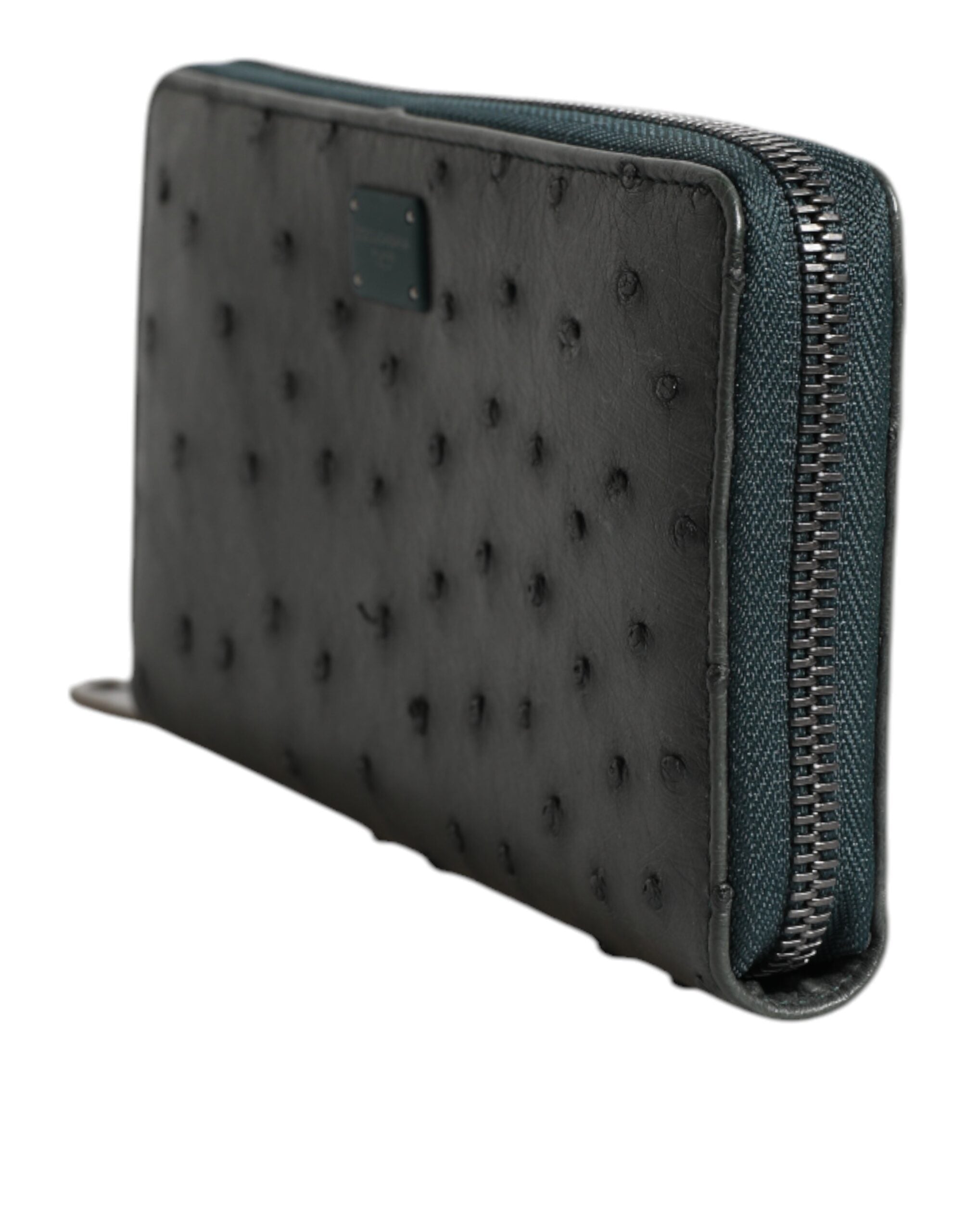 Dolce & Gabbana Dolce & Gabbana Green Ostrich Logo Plaque Zip Around Continental Men's Wallet
