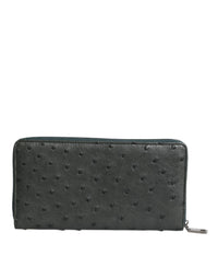 Dolce & Gabbana Dolce & Gabbana Green Ostrich Logo Plaque Zip Around Continental Men's Wallet