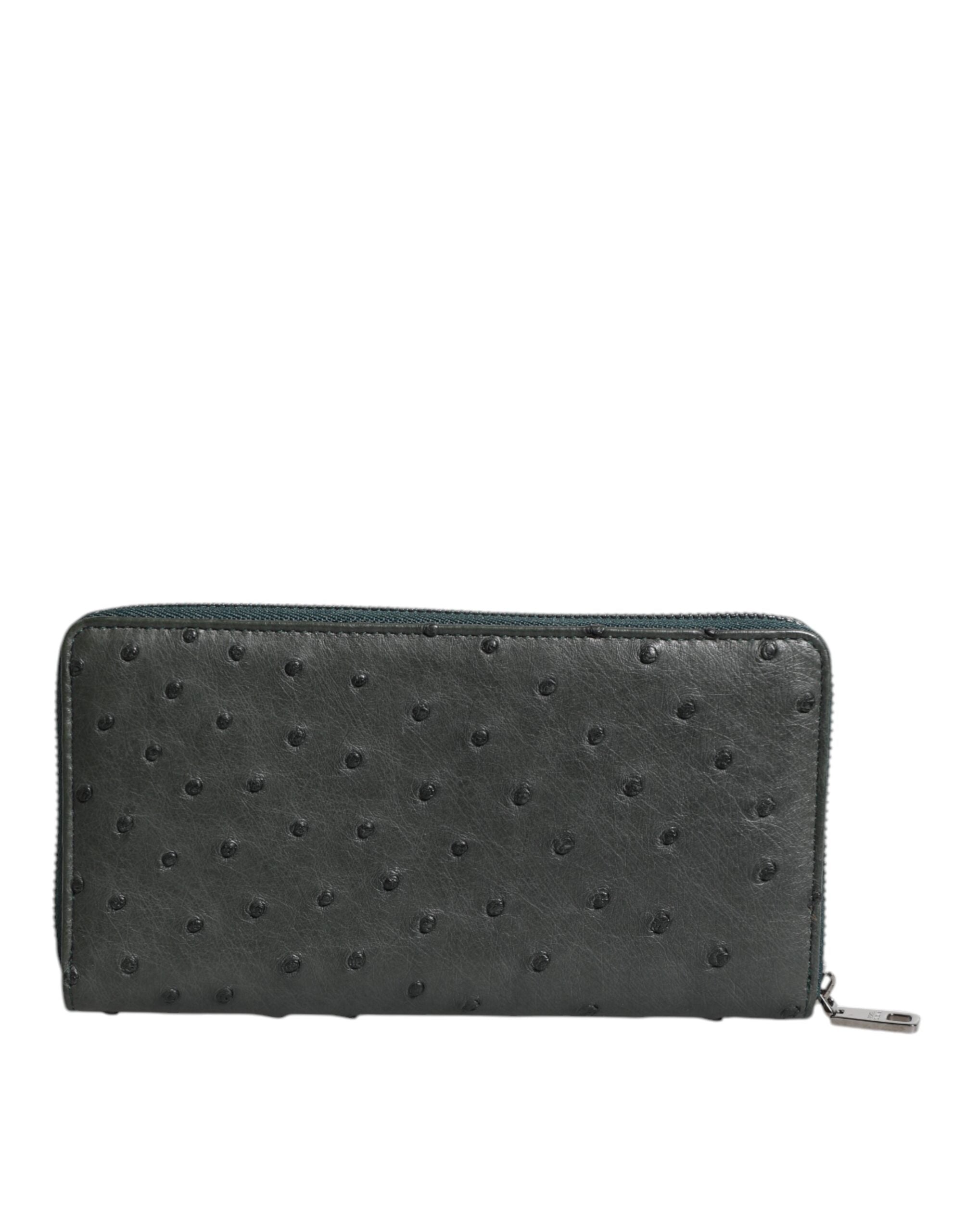 Dolce & Gabbana Dolce & Gabbana Green Ostrich Logo Plaque Zip Around Continental Men's Wallet