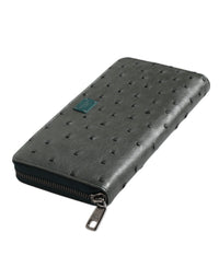 Dolce & Gabbana Dolce & Gabbana Green Ostrich Logo Plaque Zip Around Continental Men's Wallet