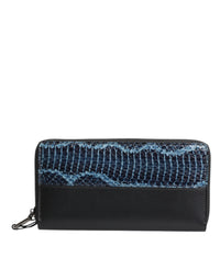 Dolce & Gabbana Dolce & Gabbana Black Blue Exotic Leather Embossed Continental Men's Wallet