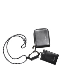 Dolce & Gabbana Dolce & Gabbana Black Leather Lanyard Zip Around Card Holder Men's Wallet