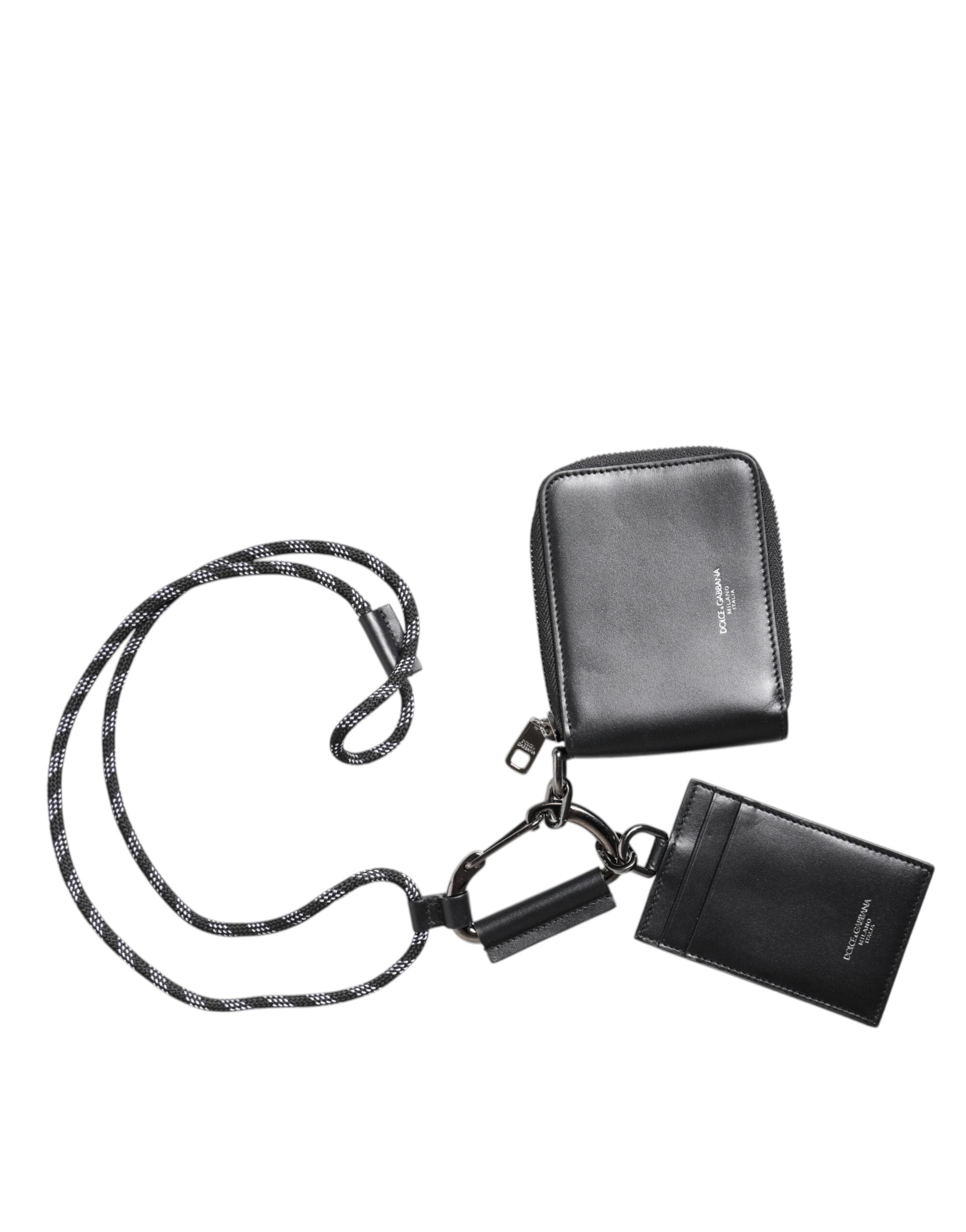 Dolce & Gabbana Dolce & Gabbana Black Leather Lanyard Zip Around Card Holder Men's Wallet