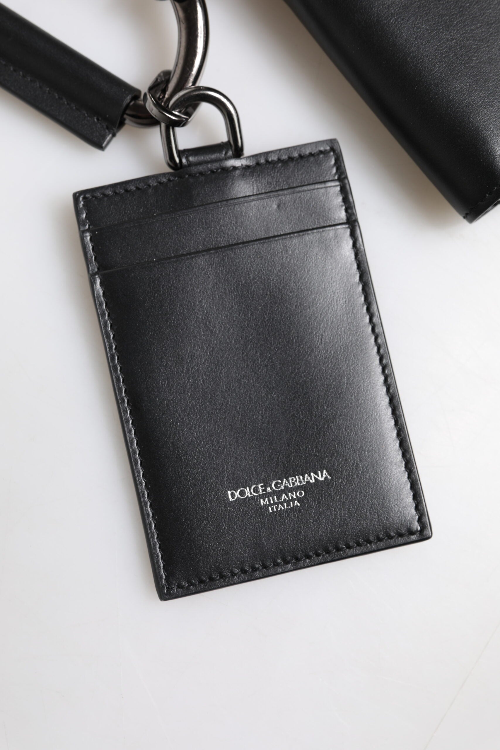 Dolce & Gabbana Dolce & Gabbana Black Leather Lanyard Zip Around Card Holder Men's Wallet