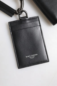 Dolce & Gabbana Dolce & Gabbana Black Leather Lanyard Zip Around Card Holder Men's Wallet